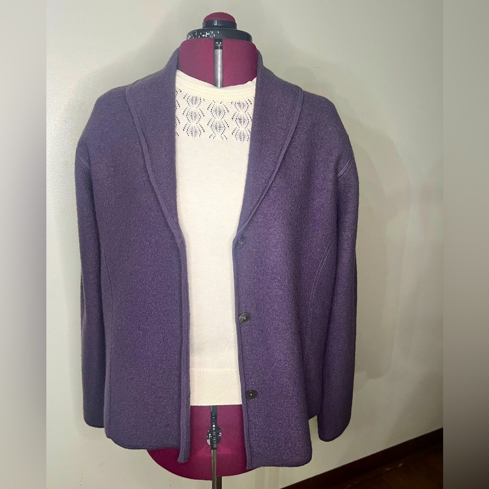 Charter Club button up cardigan. Plum- size large. Australian wool.